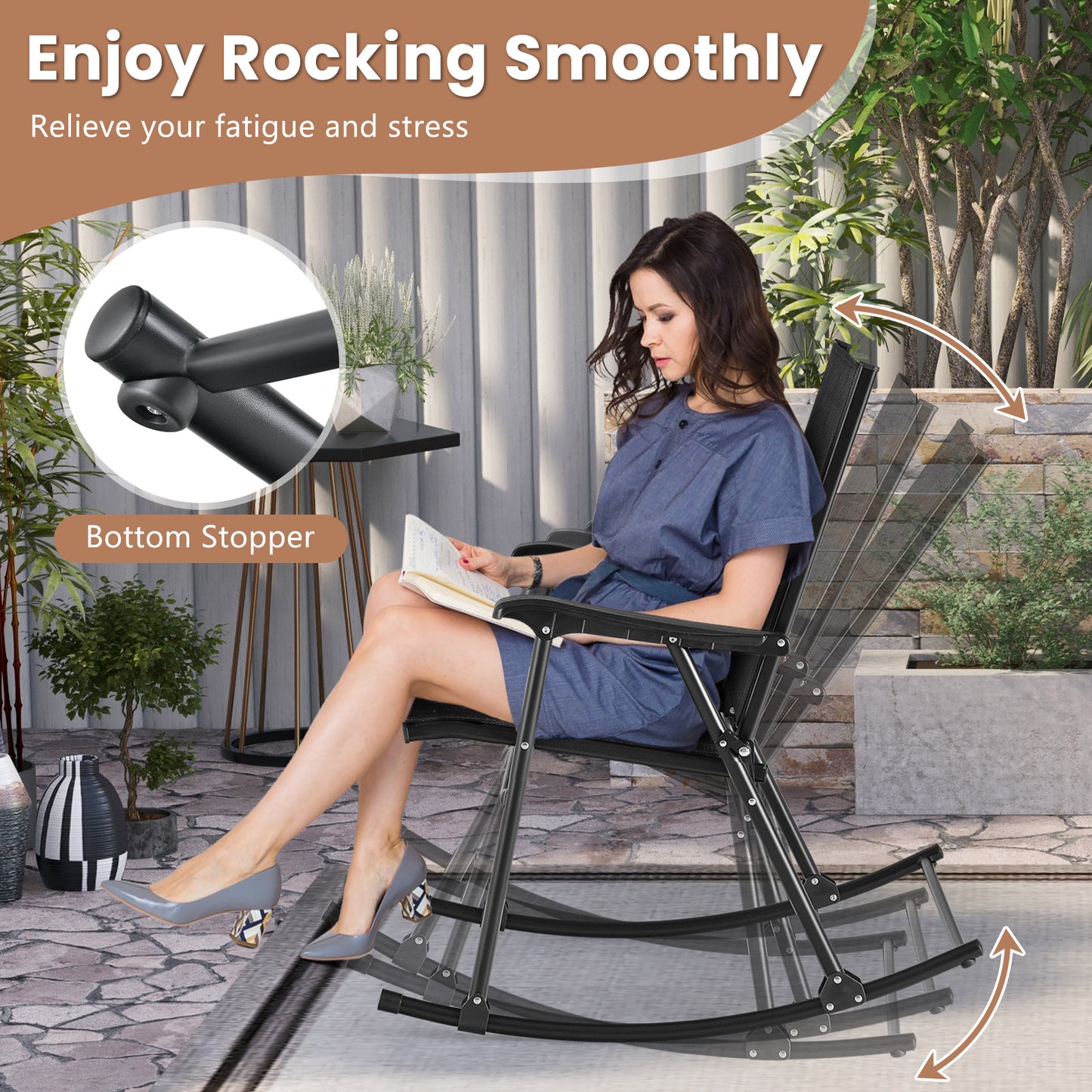 Folding Rocking Chair Set of 2 with Breathable Fabric