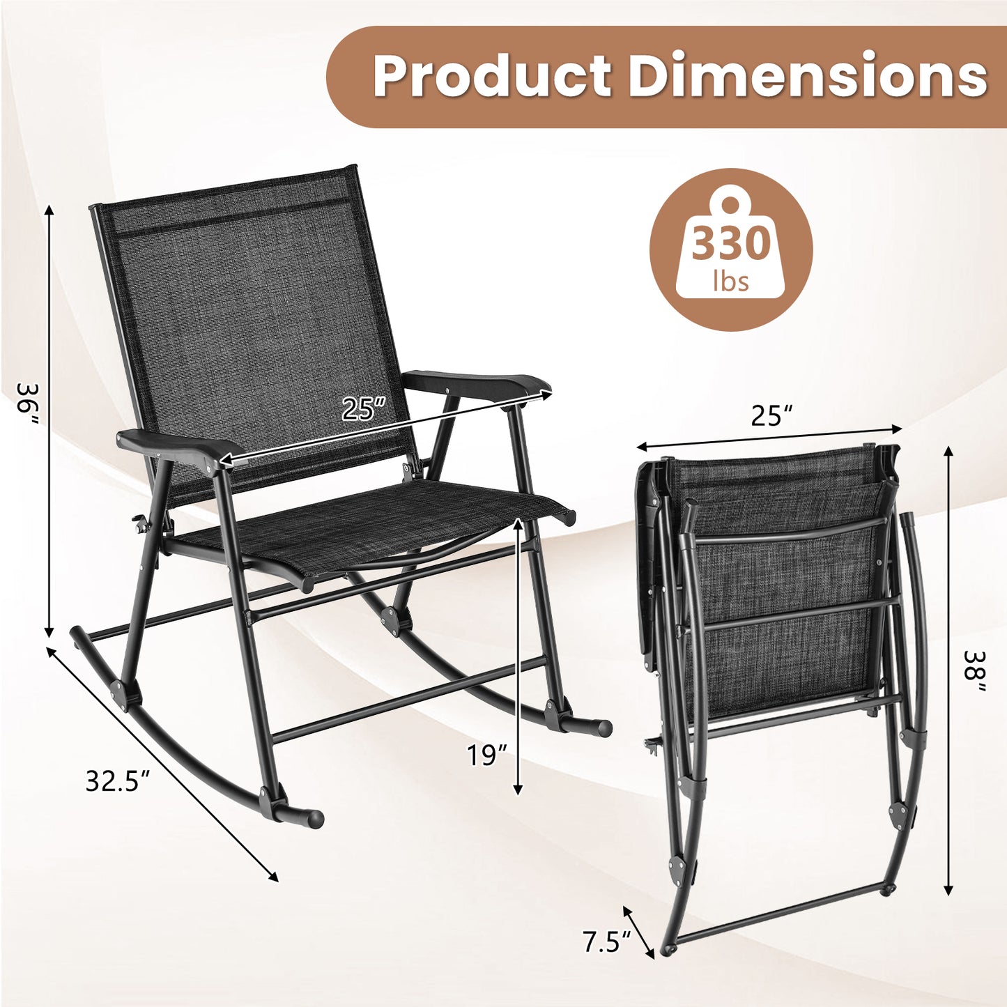 Folding Rocking Chair Set of 2 with Breathable Fabric
