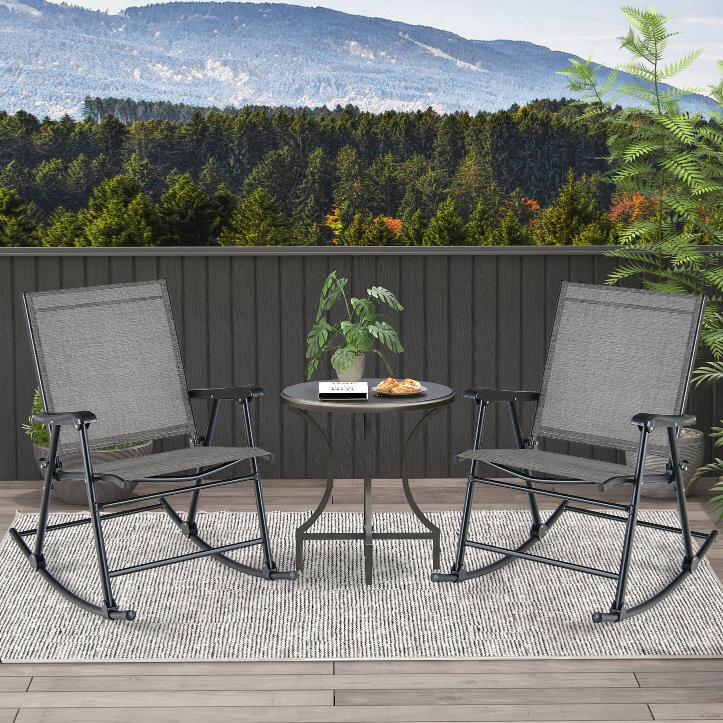 Folding Rocking Chair Set of 2 with Breathable Fabric
