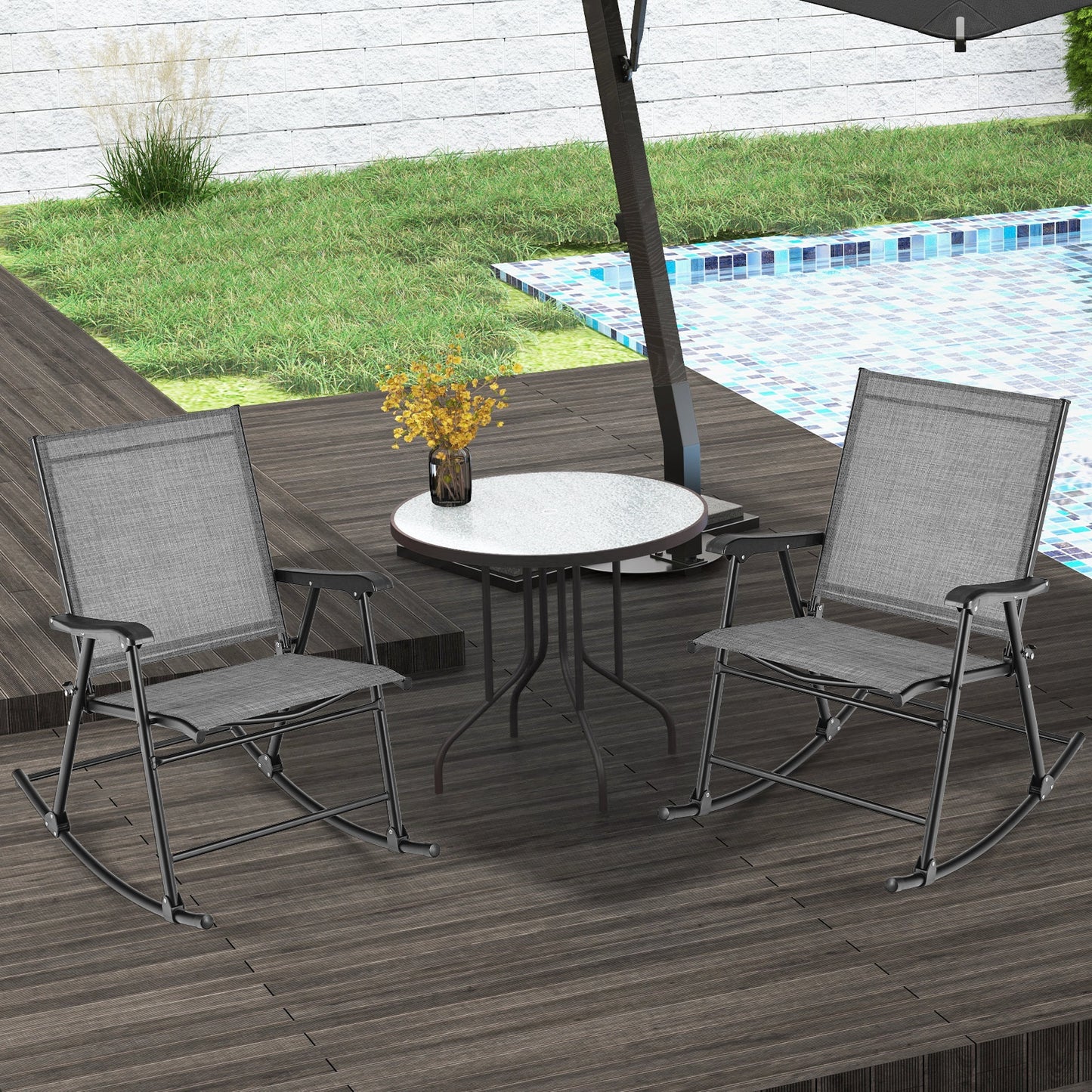 Folding Rocking Chair Set of 2 with Breathable Fabric