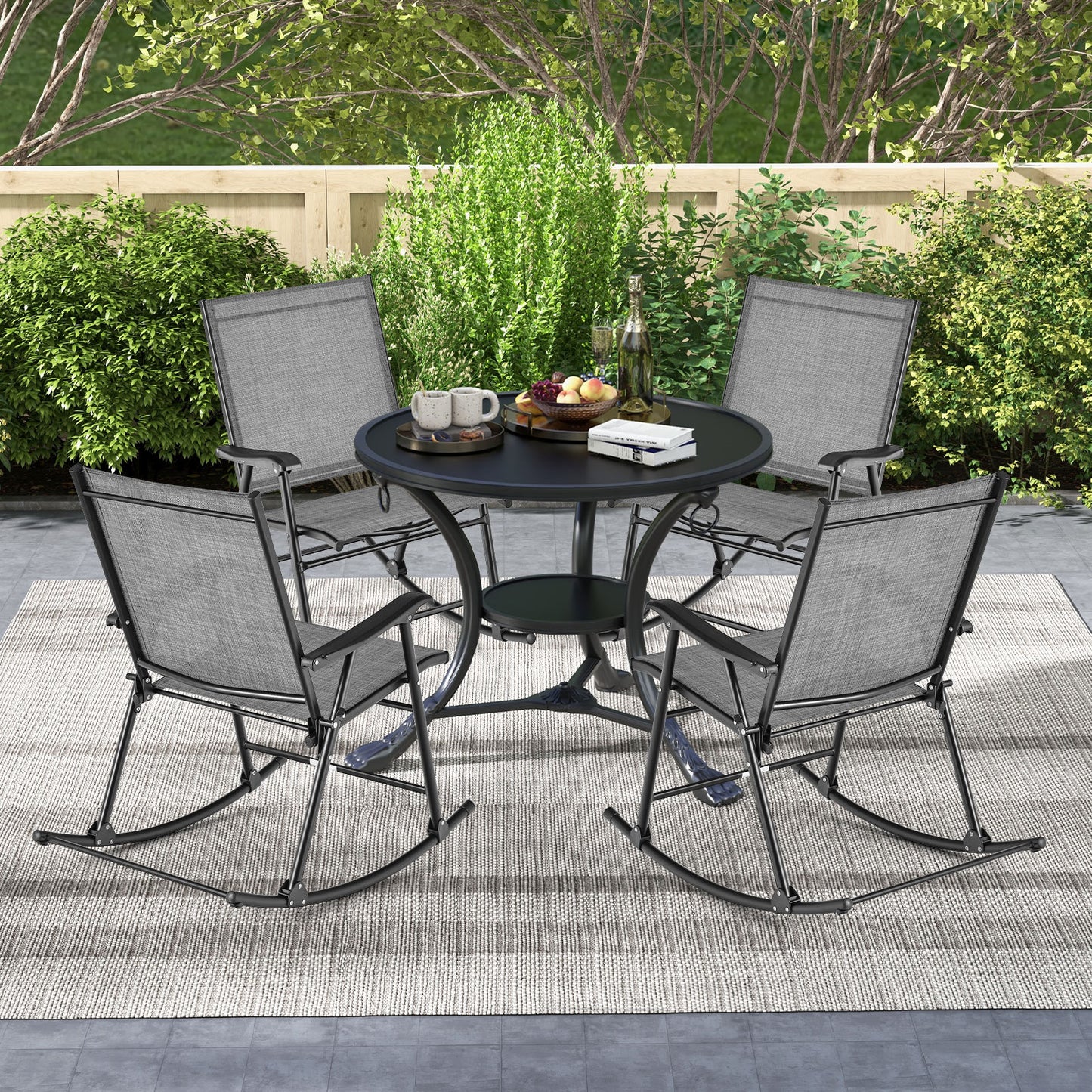 Folding Rocking Chair Set of 2 with Breathable Fabric