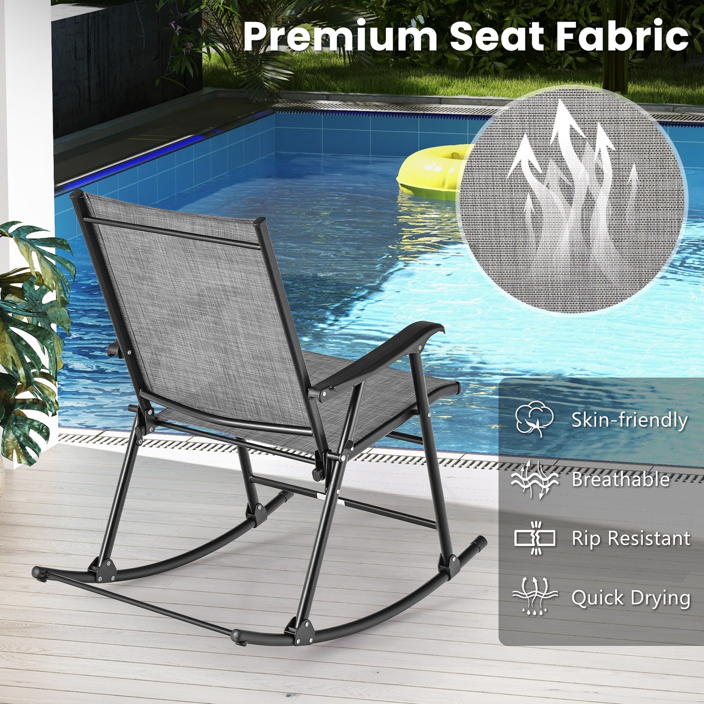 Folding Rocking Chair Set of 2 with Breathable Fabric