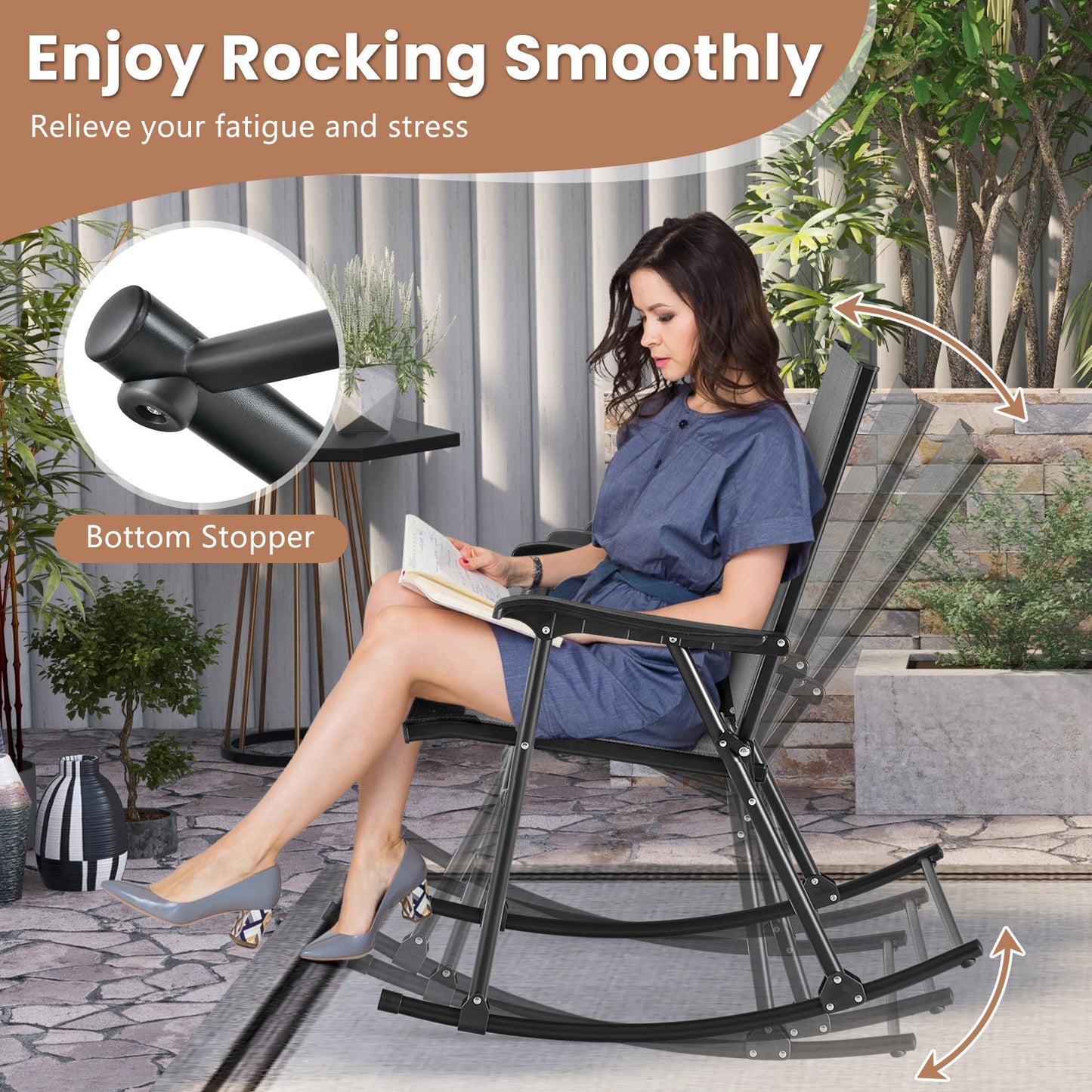 Folding Rocking Chair Set of 2 with Breathable Fabric