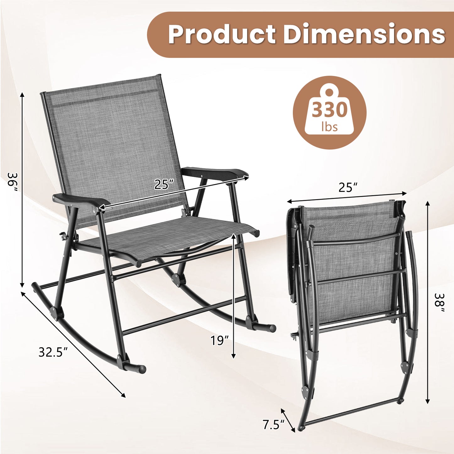 Folding Rocking Chair Set of 2 with Breathable Fabric
