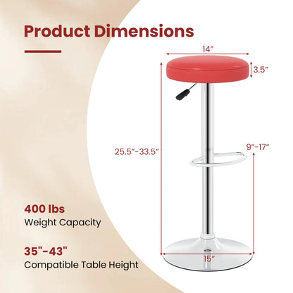 Height Adjustable Swivel Bar Stool Set of 2 - Red