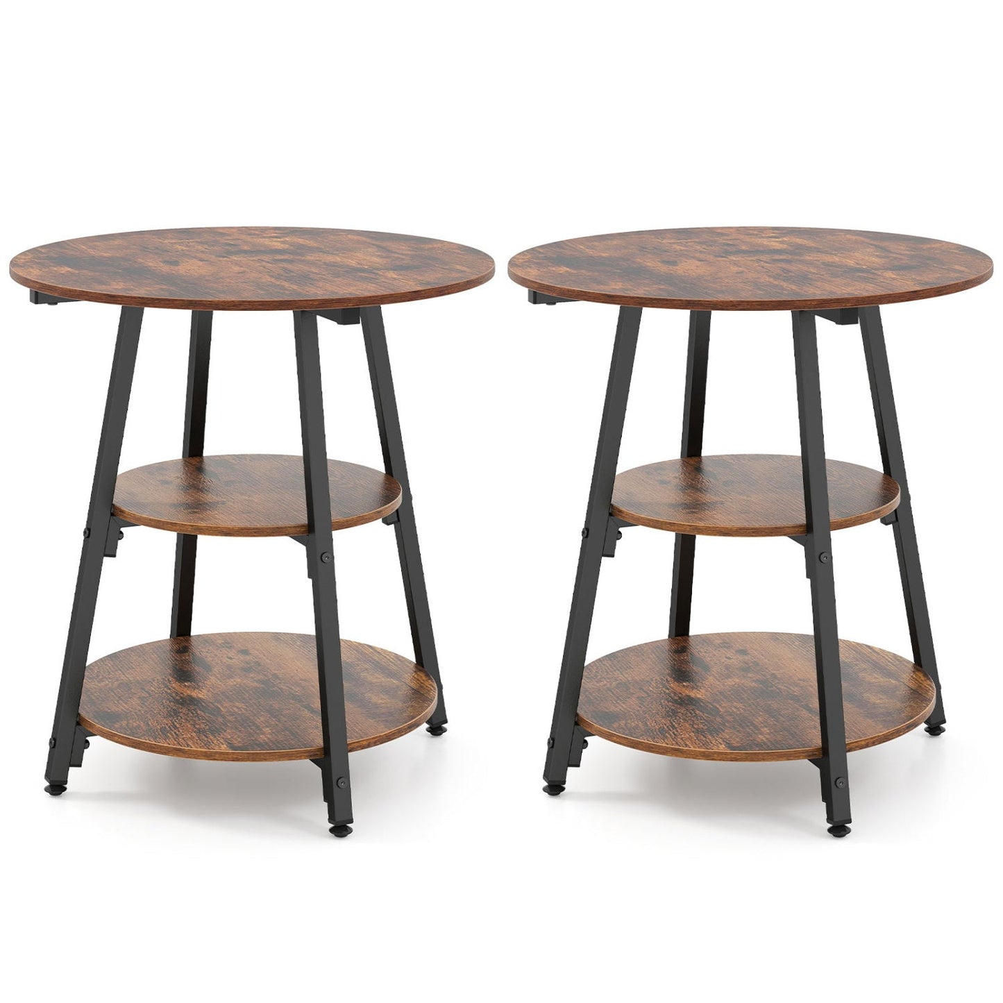 Industrial Side Tables Set of 2 with 3-Tier Shelves