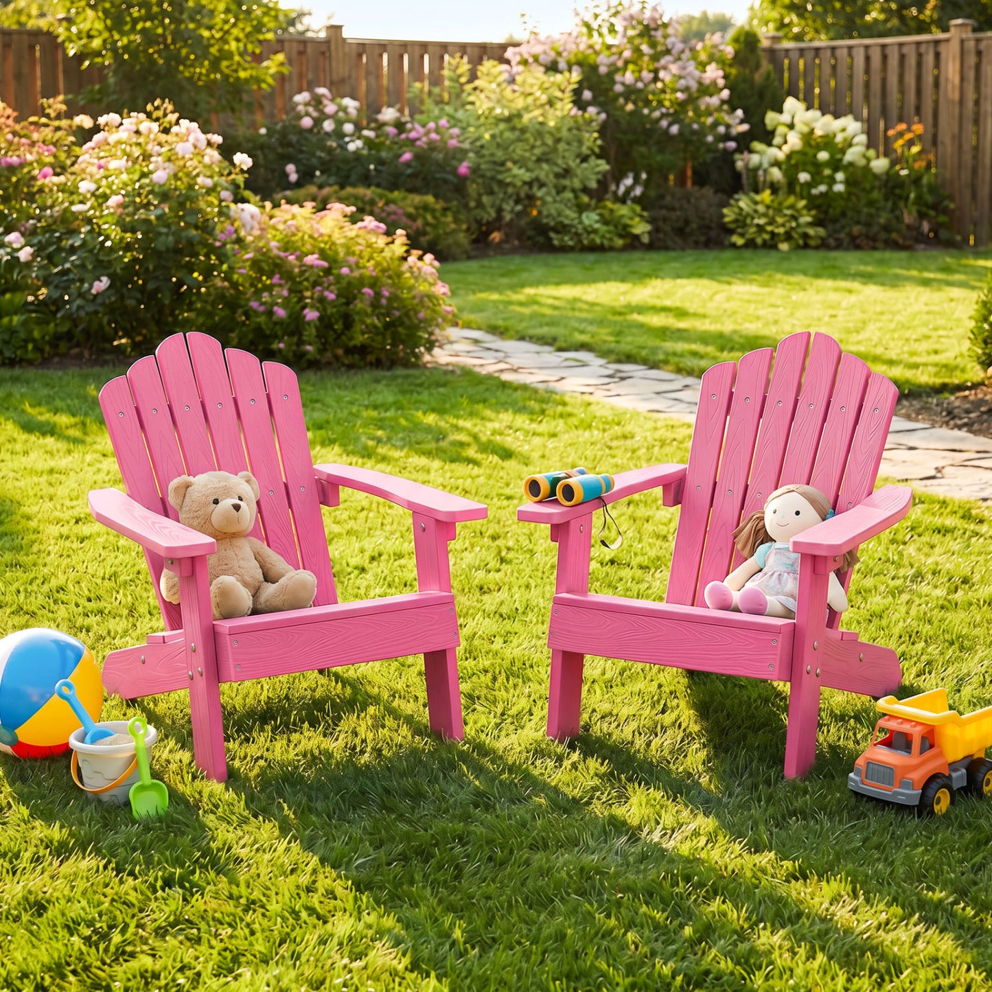 Kids Adirondack Chairs Set of 2 with High Backrest