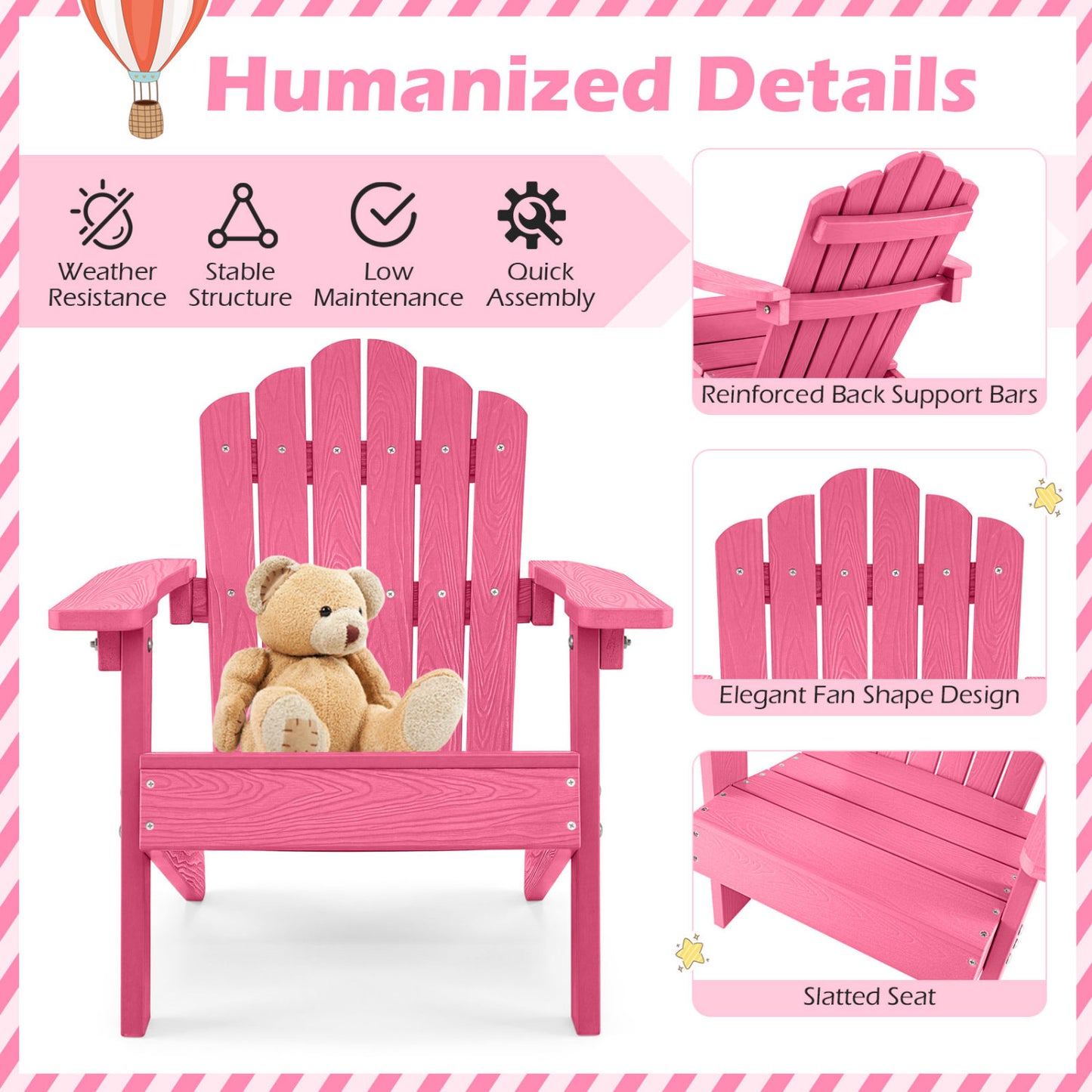 Kids Adirondack Chairs Set of 2 with High Backrest