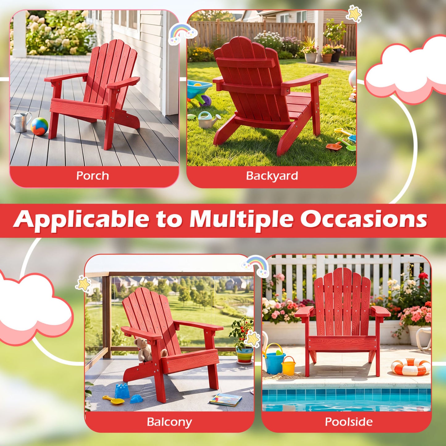 Kids Adirondack Chairs Set of 2 with High Backrest