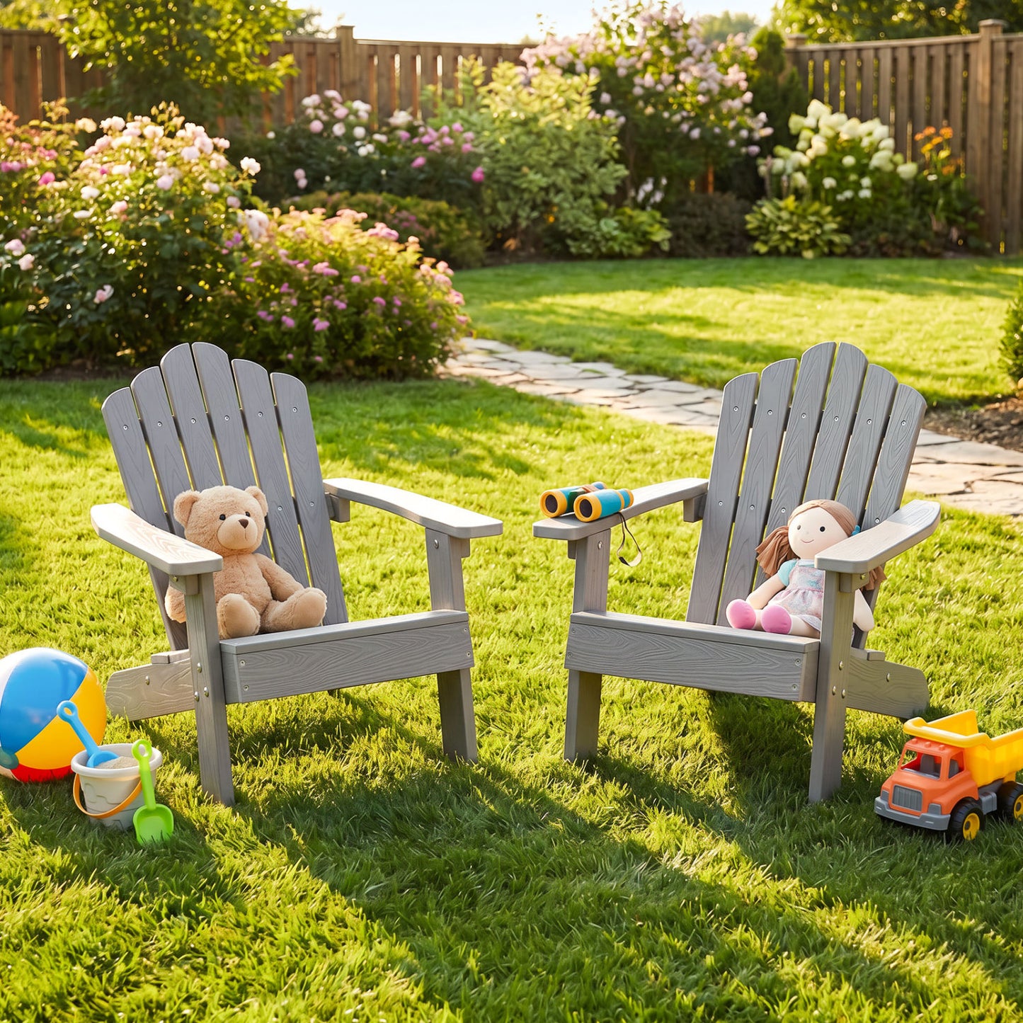 Kids Adirondack Chairs Set of 2 with High Backrest
