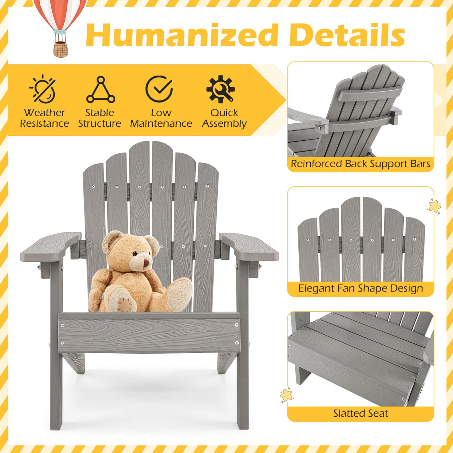 Kids Adirondack Chairs Set of 2 with High Backrest