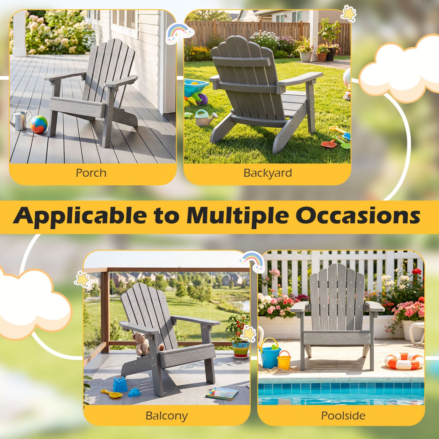 Kids Adirondack Chairs Set of 2 with High Backrest