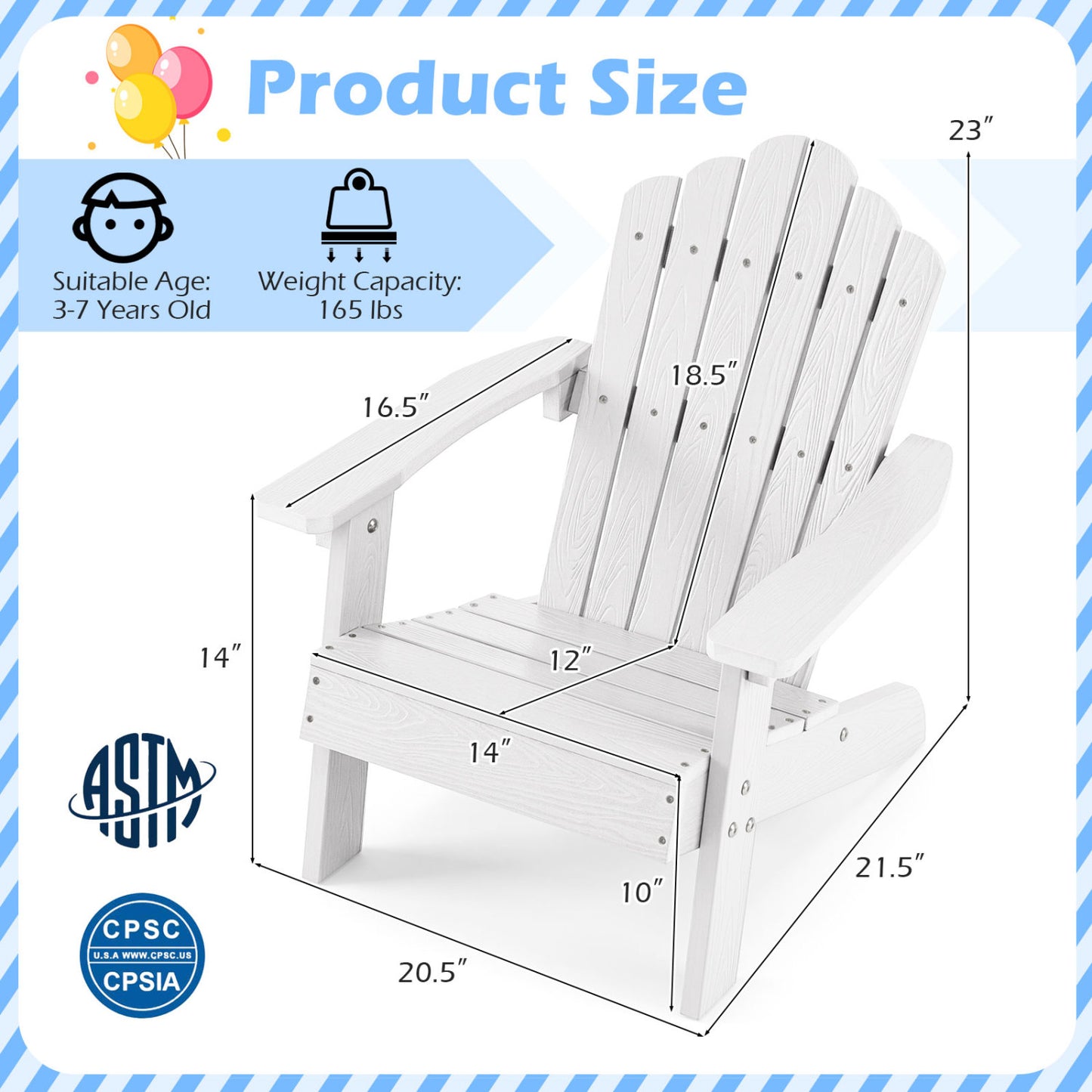 Kids Adirondack Chairs Set of 2 with High Backrest