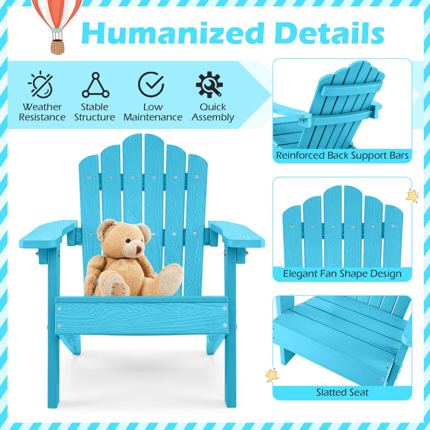 Kids Adirondack Chairs Set of 2 with High Backrest