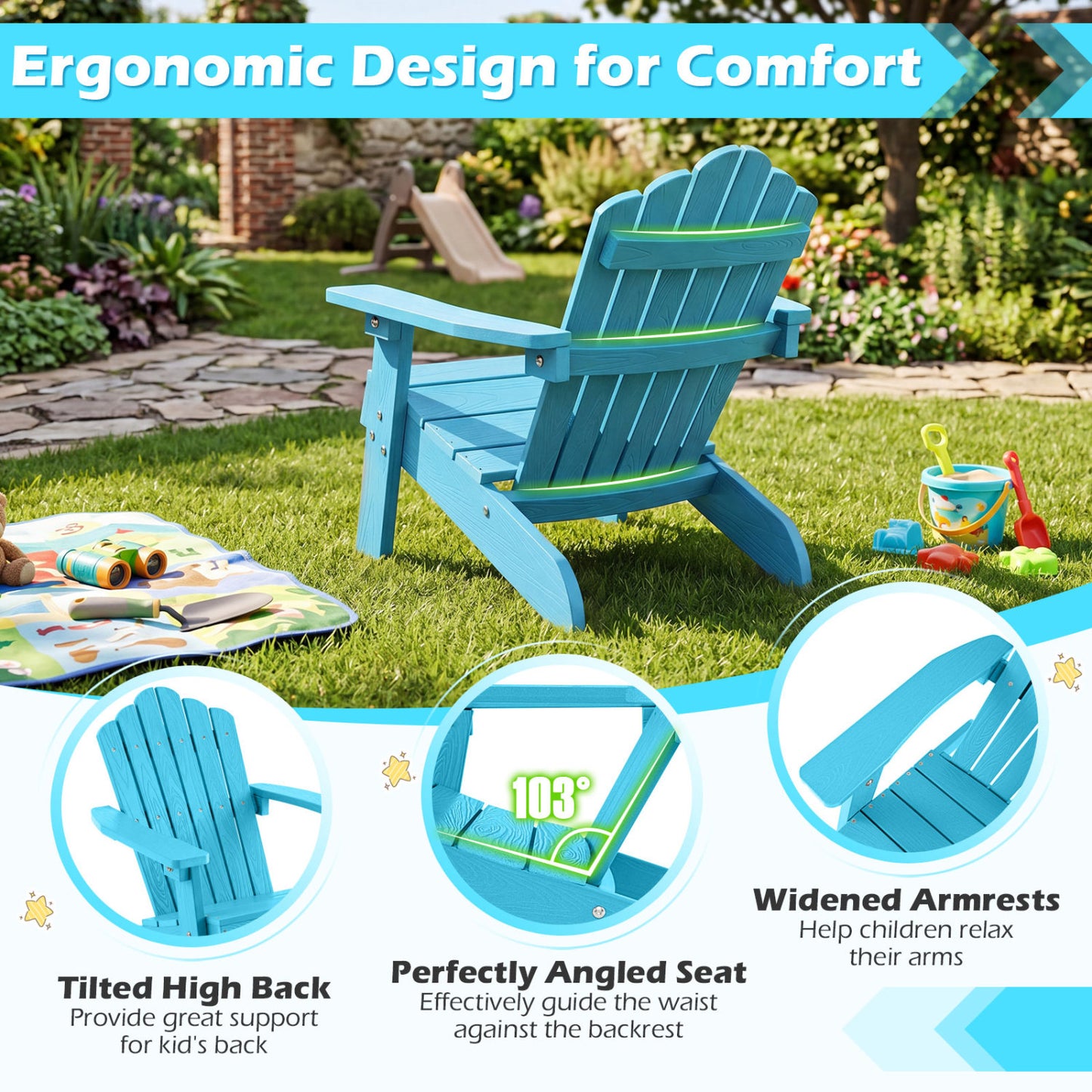 Kids Adirondack Chairs Set of 2 with High Backrest
