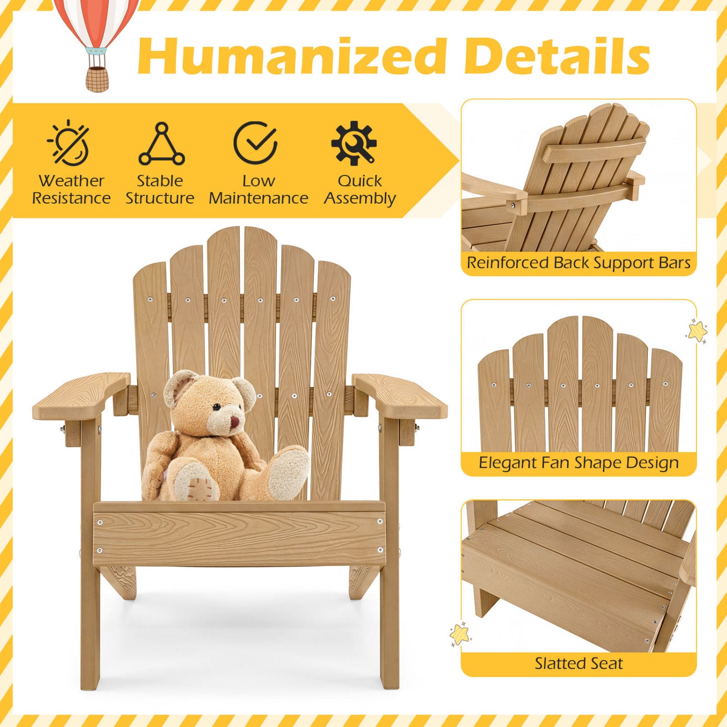 Kids Adirondack Chairs Set of 2 with High Backrest