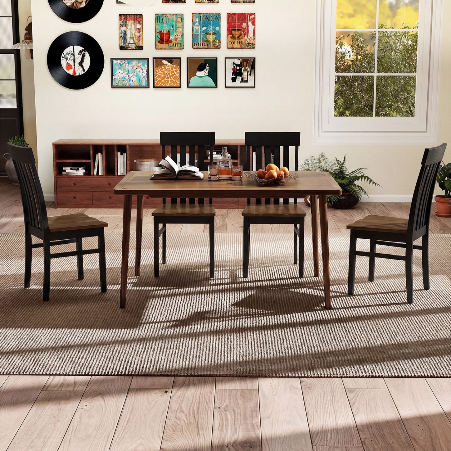 Dining Chairs with Slatted High Backrest, Set of 2