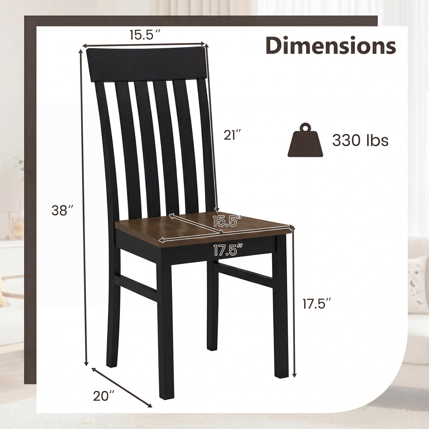 Dining Chairs with Slatted High Backrest, Set of 2