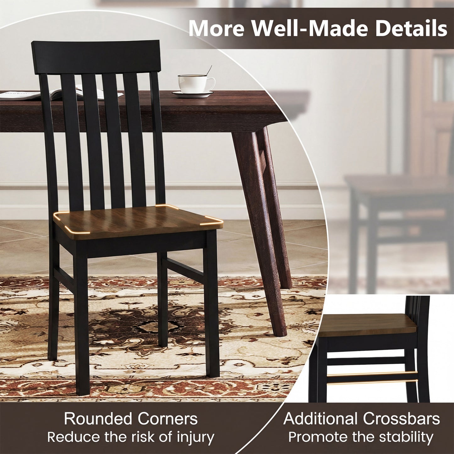 Dining Chairs with Slatted High Backrest, Set of 2