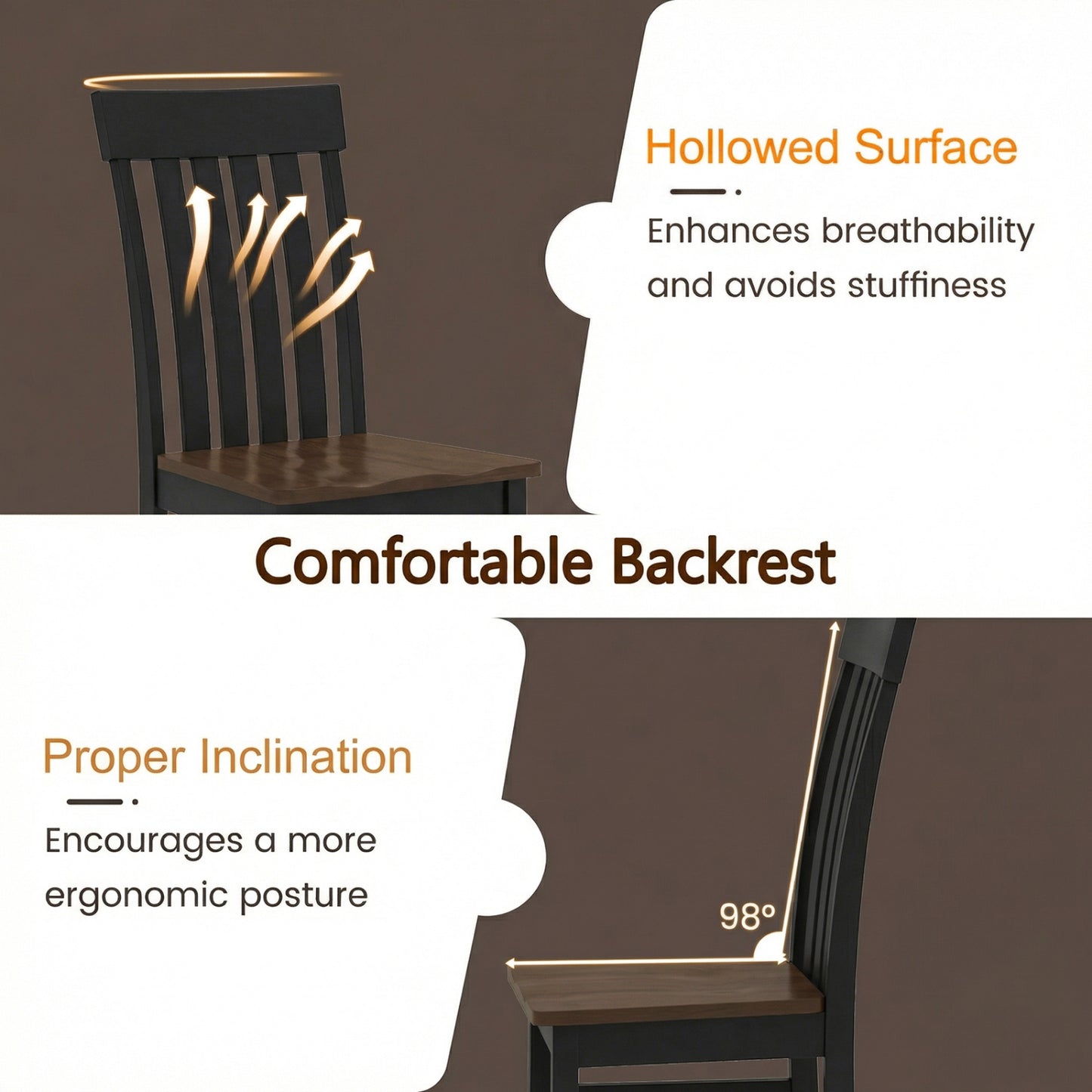 Dining Chairs with Slatted High Backrest, Set of 2