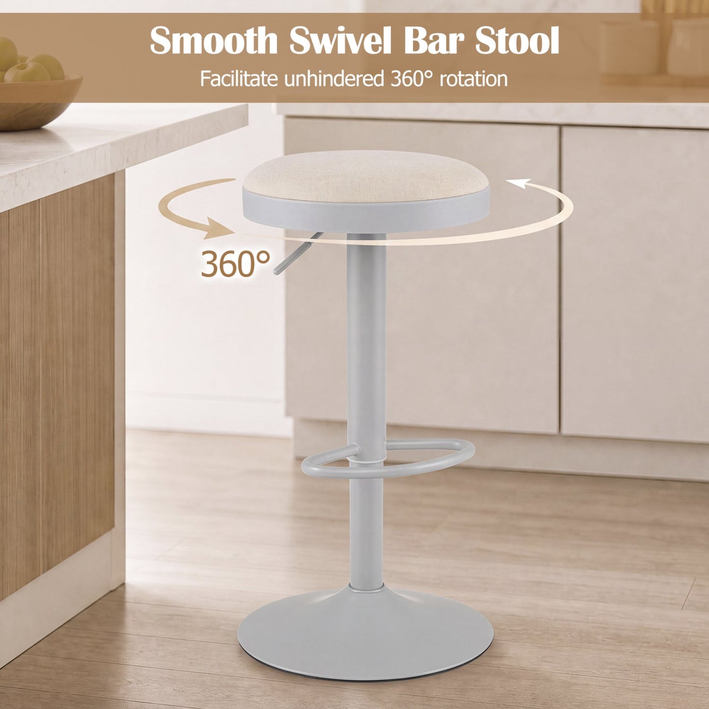 Adjustable Bar Stools Set of 2 with Padded Seat