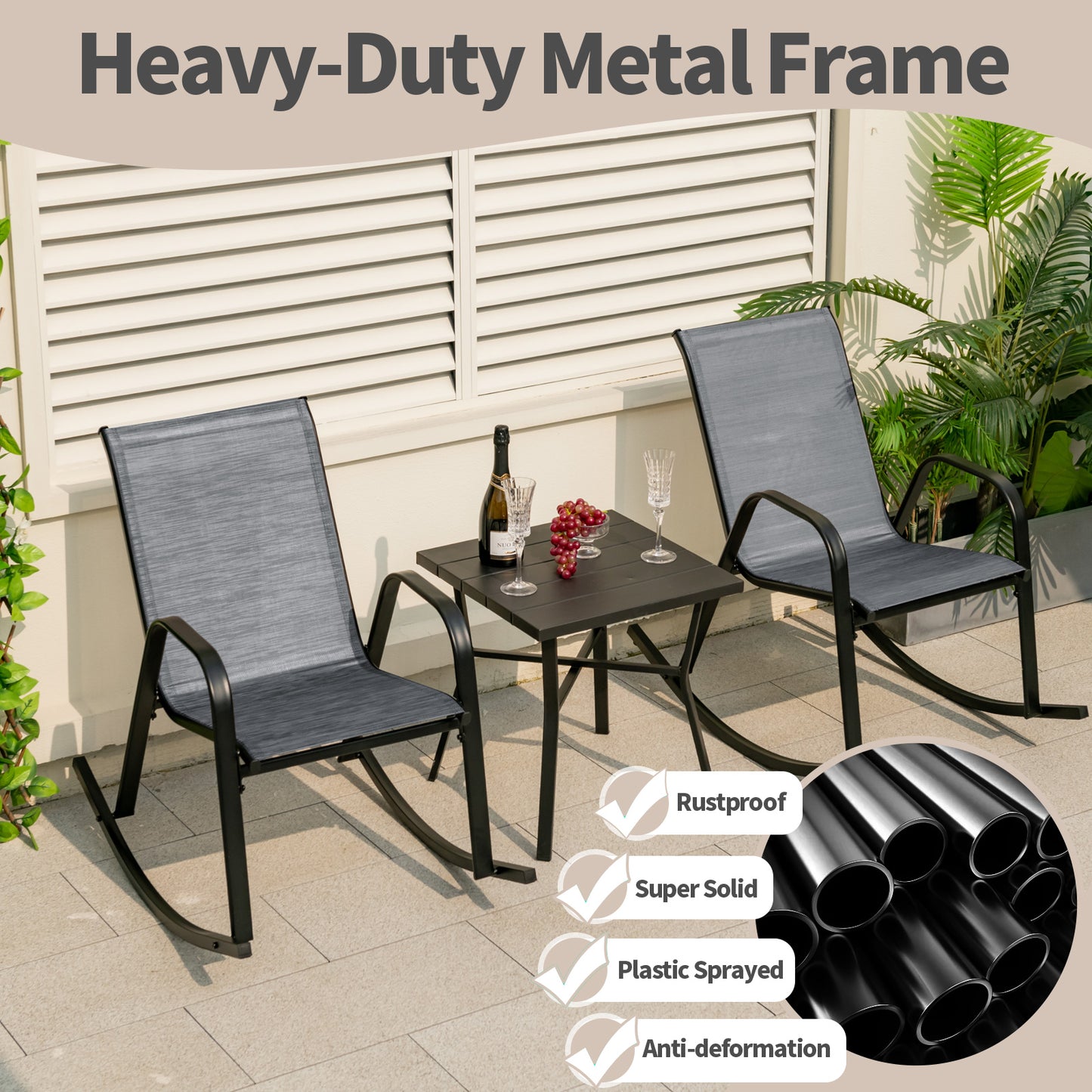 Metal Patio Rocking Chairs Set of 2 with Breathable Fabric