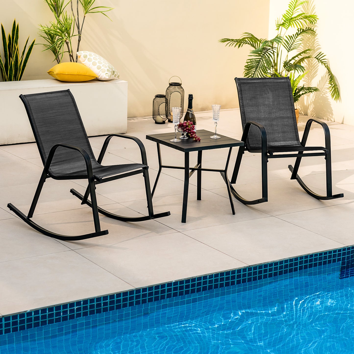 Metal Patio Rocking Chairs Set of 2 with Breathable Fabric