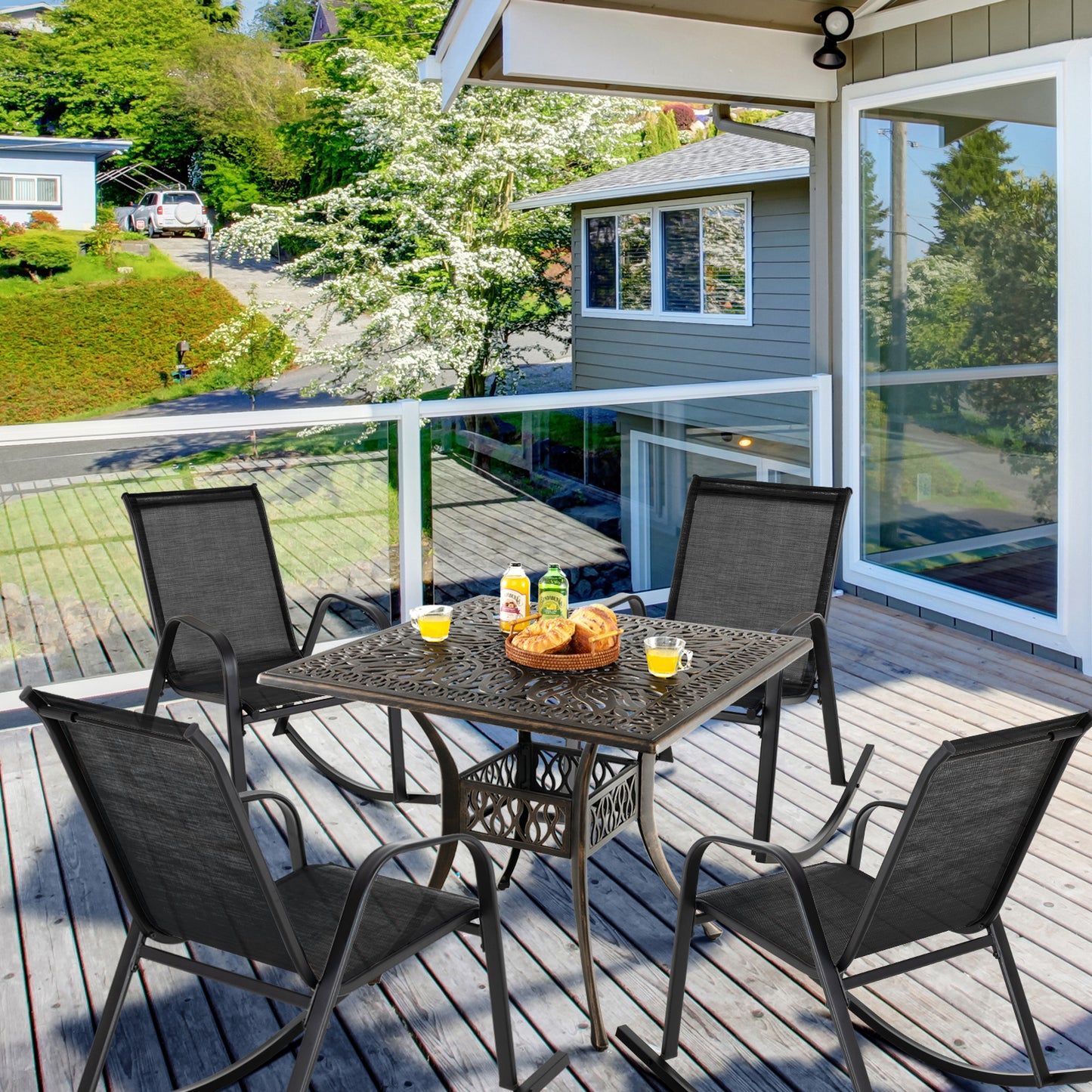 Metal Patio Rocking Chairs Set of 2 with Breathable Fabric