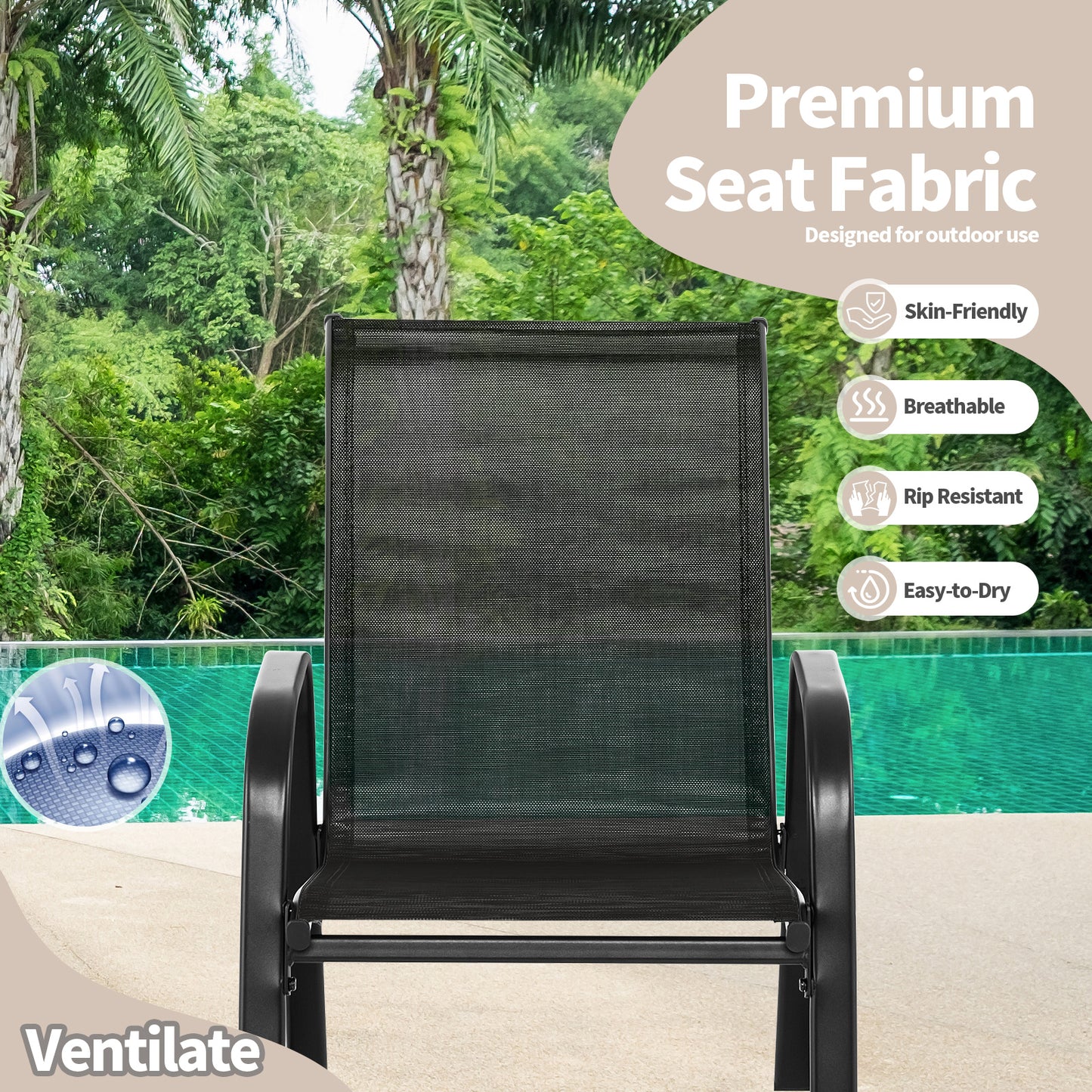 Metal Patio Rocking Chairs Set of 2 with Breathable Fabric