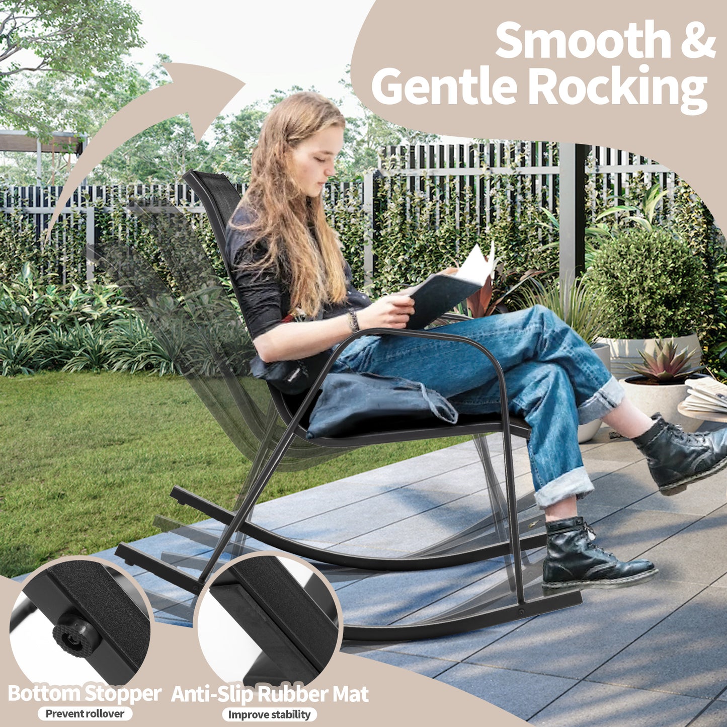 Metal Patio Rocking Chairs Set of 2 with Breathable Fabric