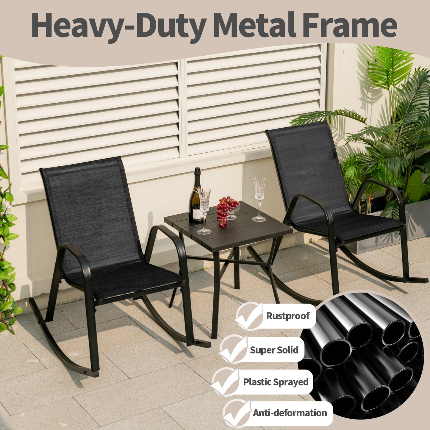 Metal Patio Rocking Chairs Set of 2 with Breathable Fabric
