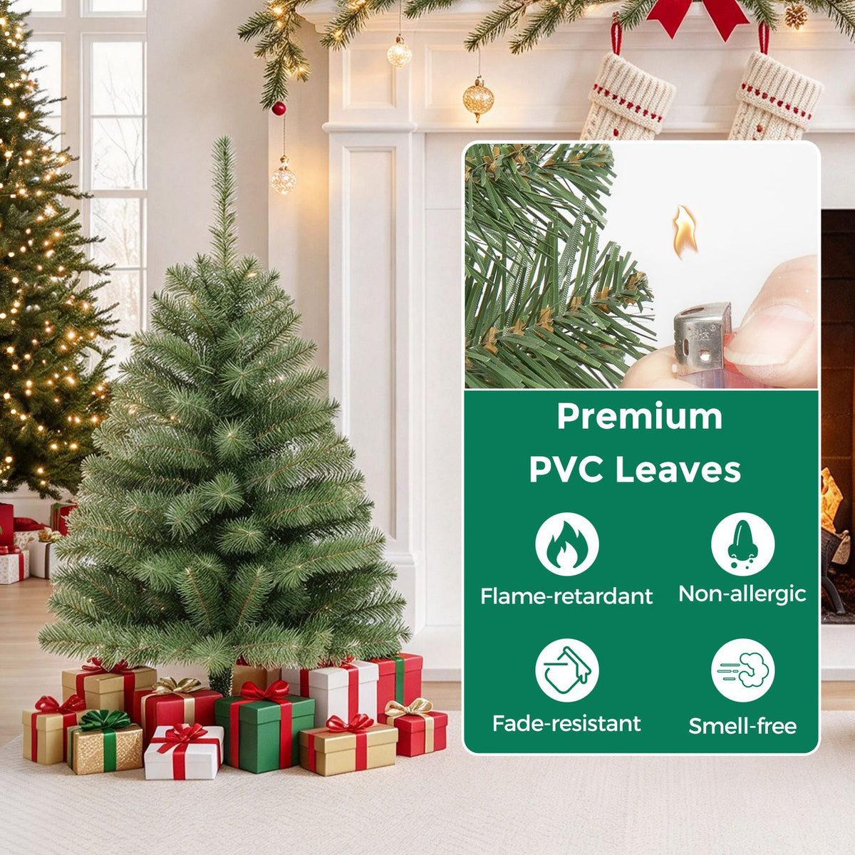 Set of 2 Mini Tabletop Christmas Tree with 113 Green PVC Branch Tips-3 FT