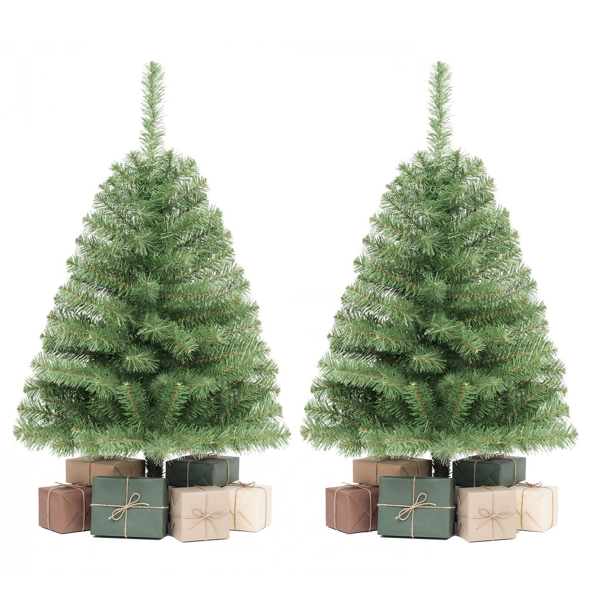 Set of 2 Mini Tabletop Christmas Tree with 113 Green PVC Branch Tips-3 FT