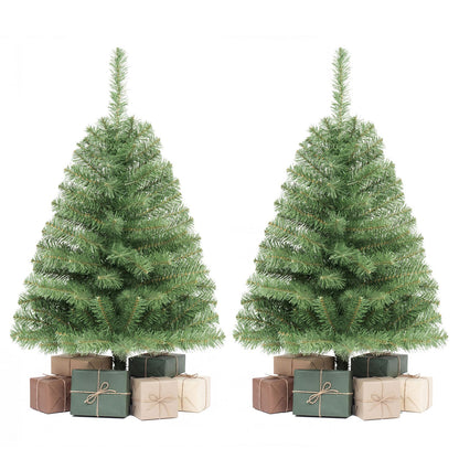 Set of 2 Mini Tabletop Christmas Tree with 113 Green PVC Branch Tips-3 FT