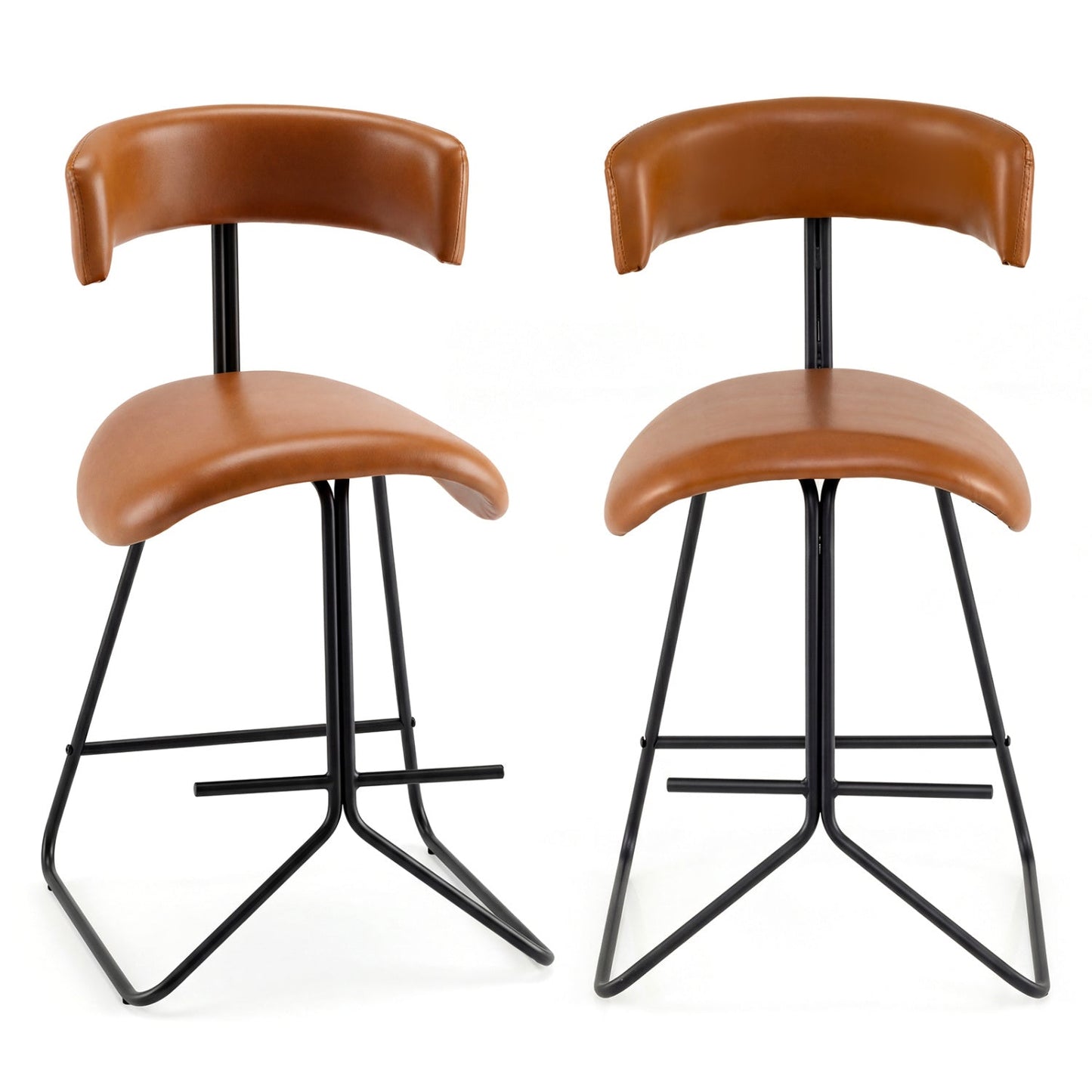 Set of 2 Modern Counter Height Stools 25 Inch Faux Leather Upholstered