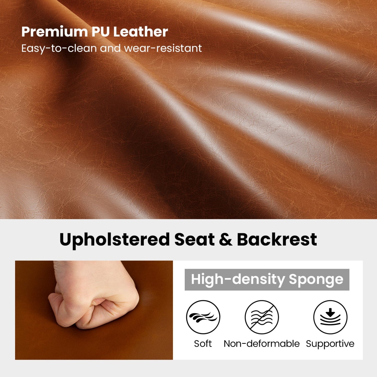 Set of 2 Modern Counter Height Stools 25 Inch Faux Leather Upholstered