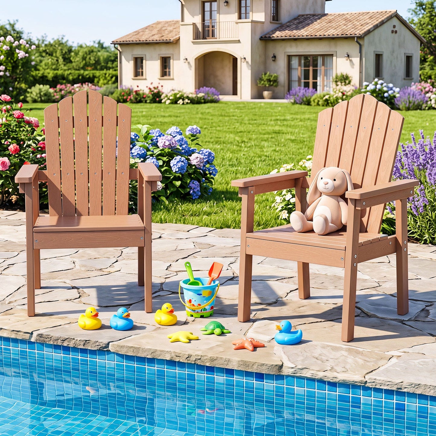 Adirondack Chairs Set of 2 with High Backrest - Brown
