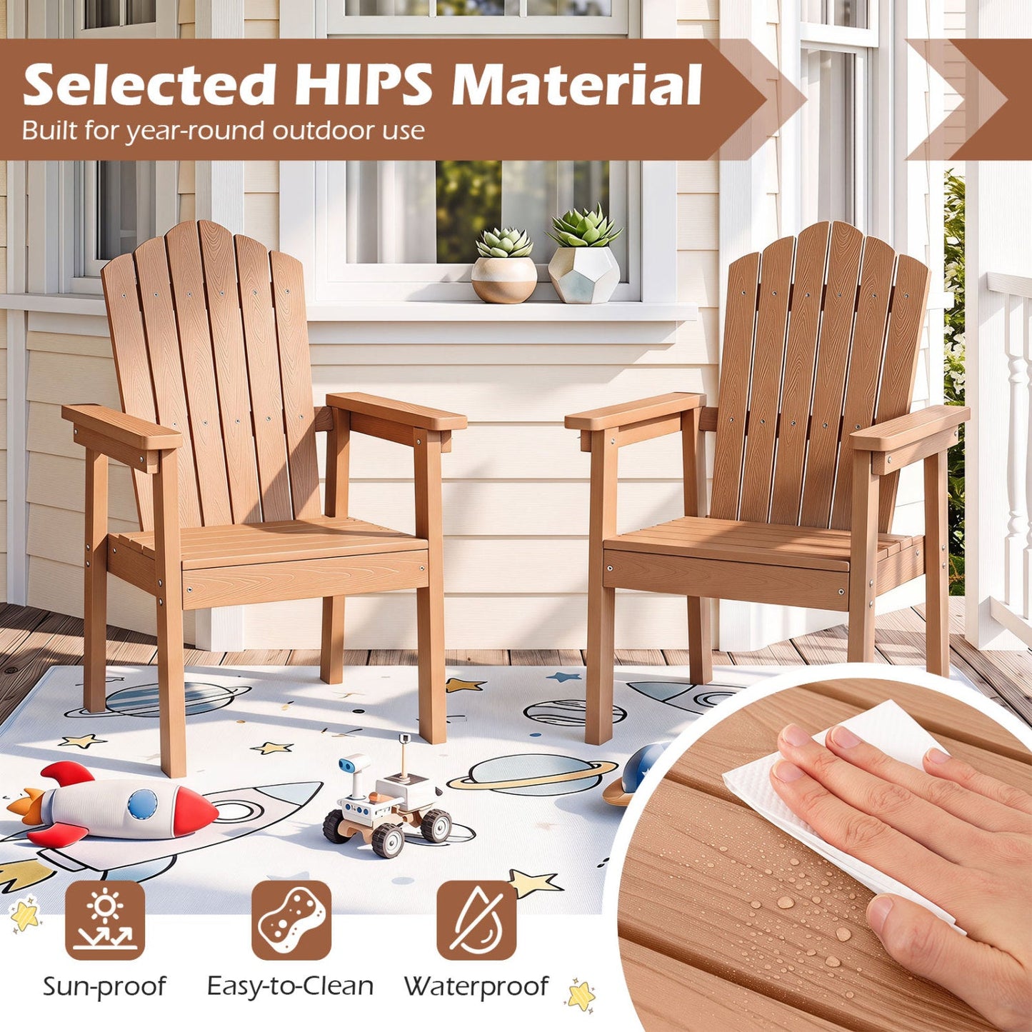 Adirondack Chairs Set of 2 with High Backrest - Brown