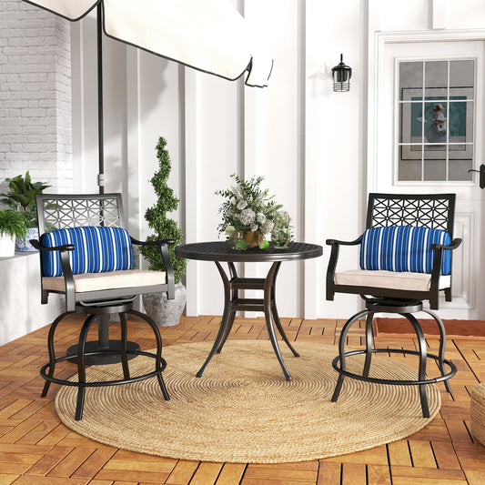 Outdoor Swivel Bar Height Chairs Set of 2 with Cushions
