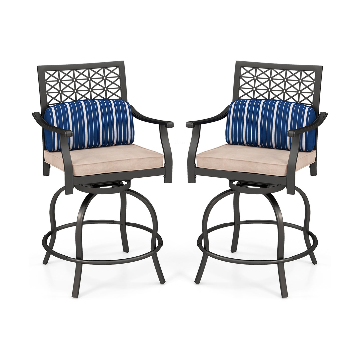 Outdoor Swivel Bar Height Chairs Set of 2 with Cushions