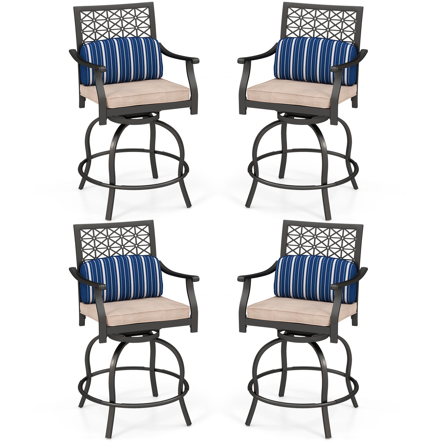 Outdoor Swivel Bar Height Chairs Set of 2 with Cushions