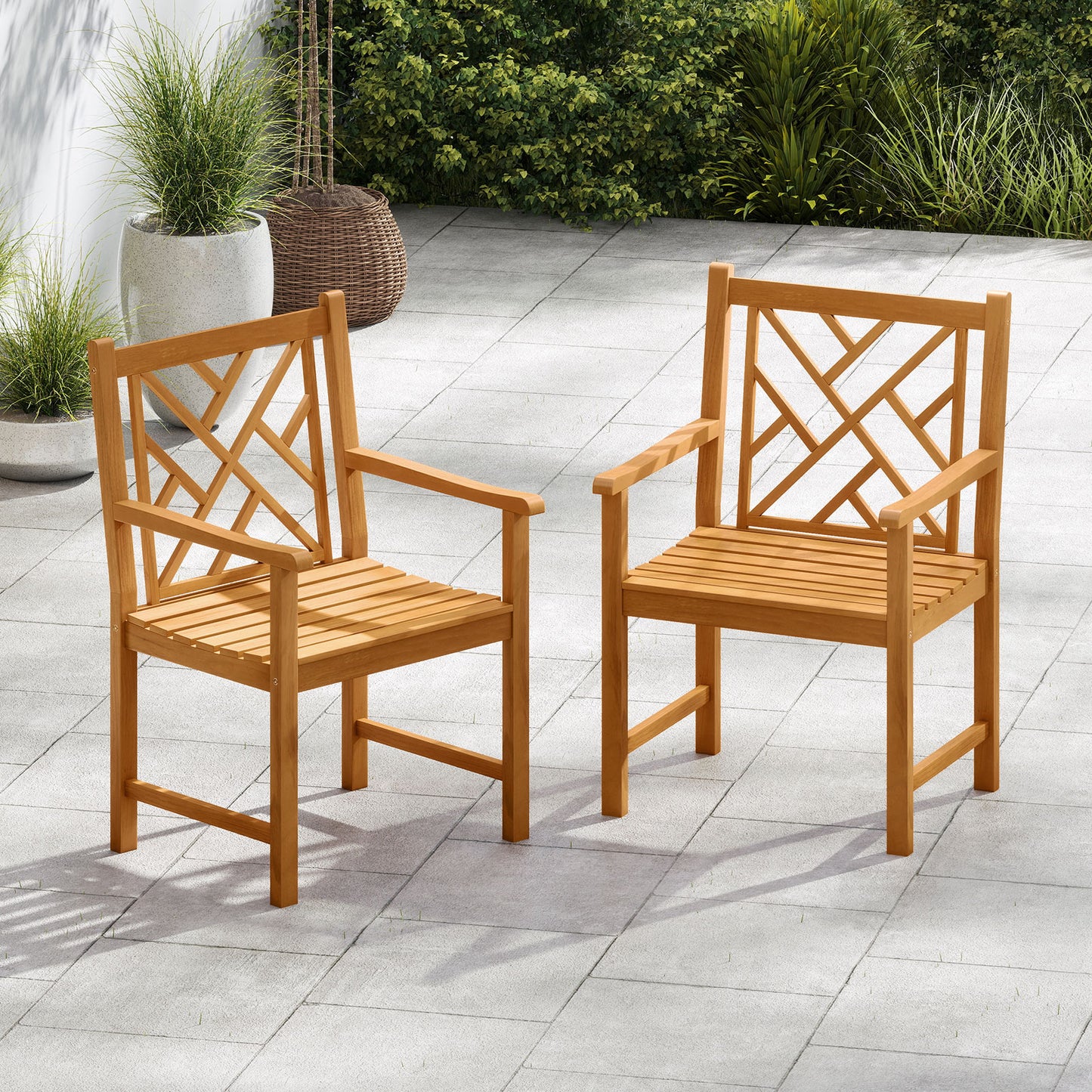 Acacia Wood Outdoor Dining Chairs with Cross-Pattern Backrest