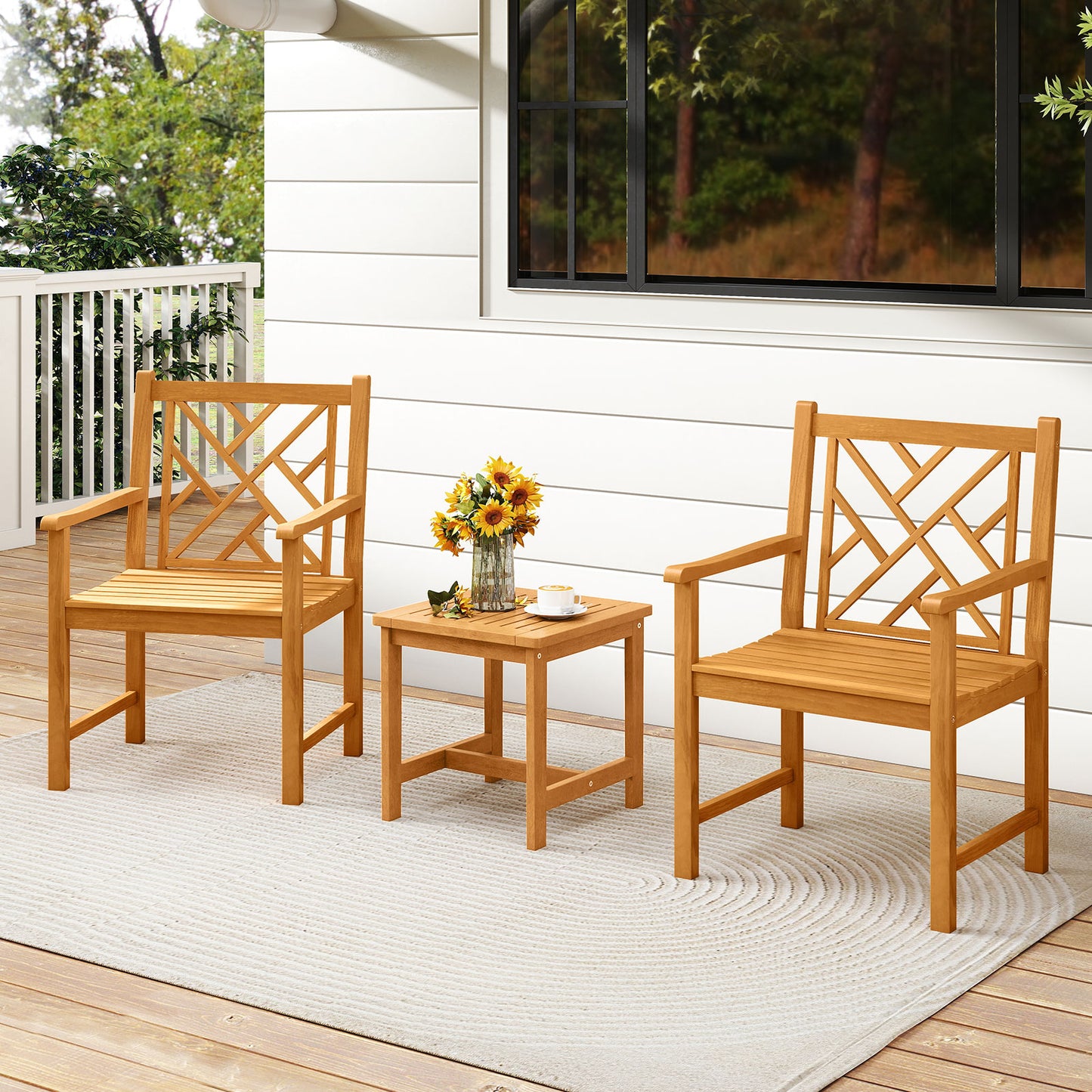 Acacia Wood Outdoor Dining Chairs with Cross-Pattern Backrest