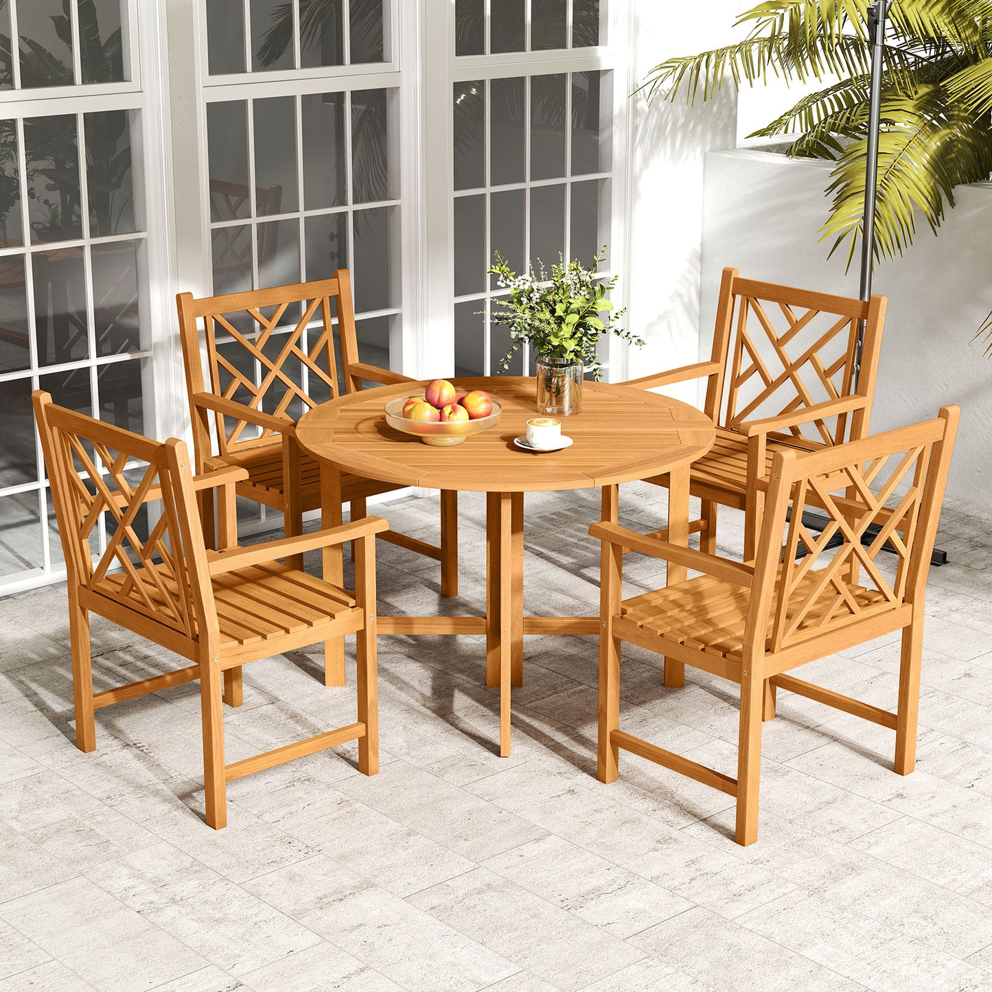 Acacia Wood Outdoor Dining Chairs with Cross-Pattern Backrest