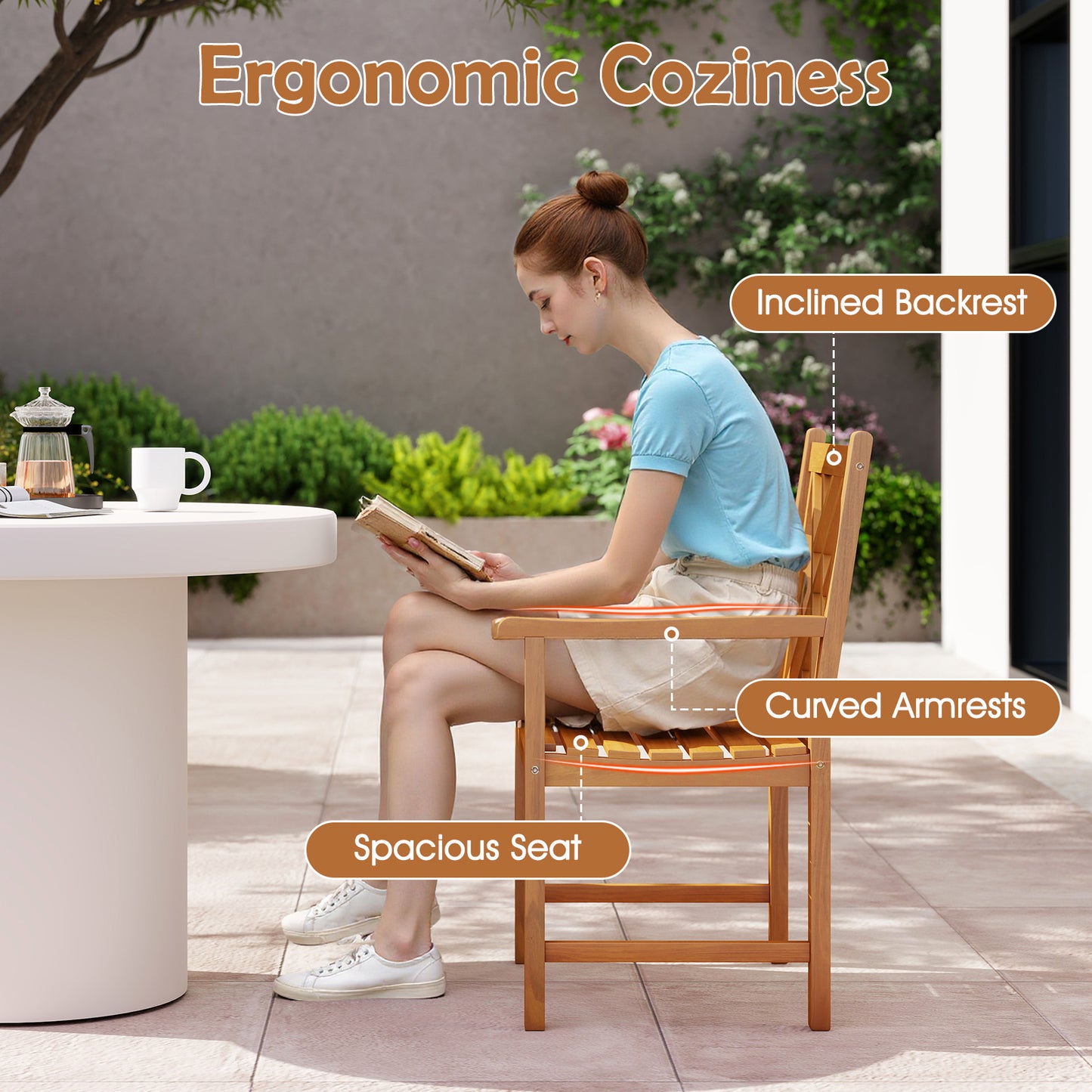 Acacia Wood Outdoor Dining Chairs with Cross-Pattern Backrest