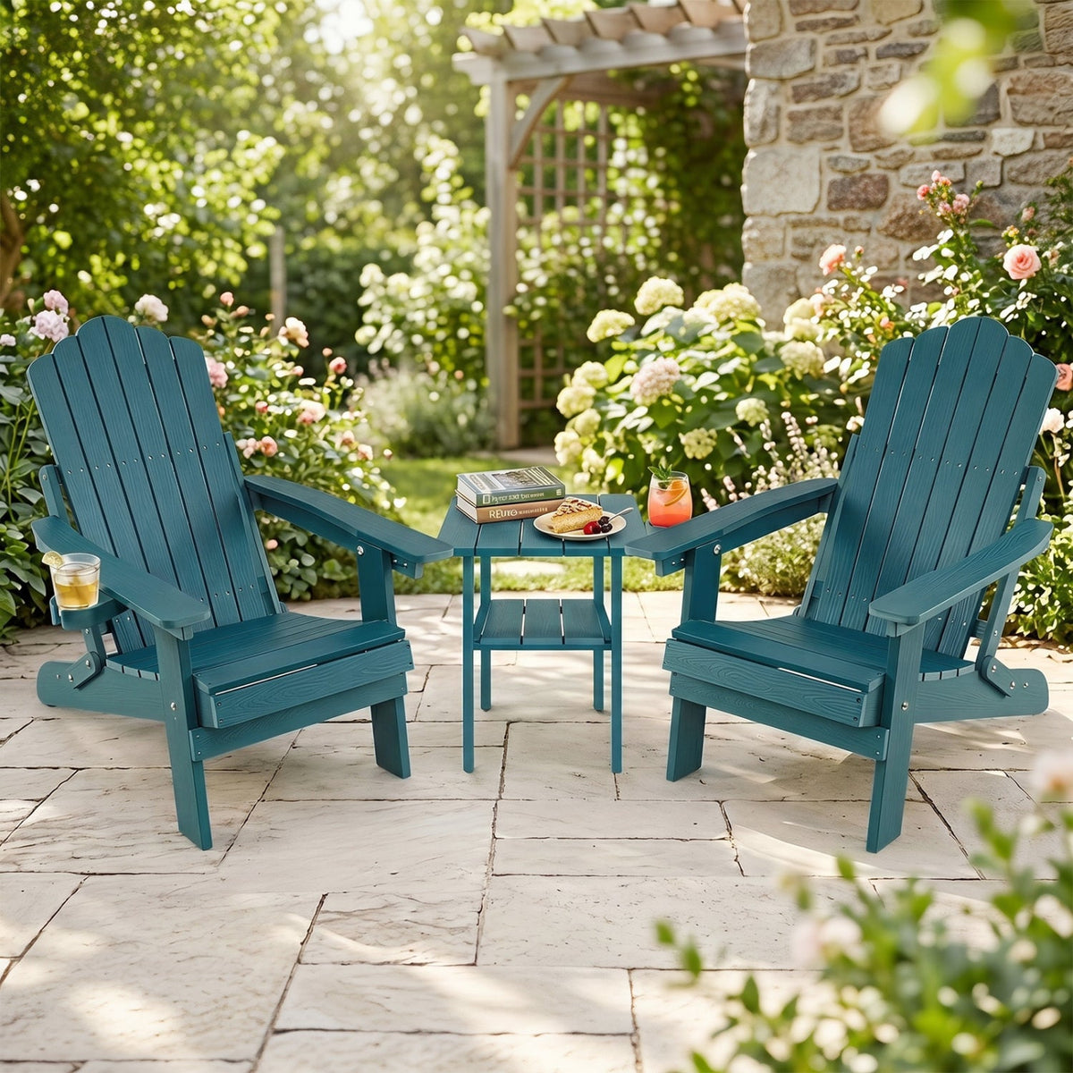 Folding Adirondack Chairs Set of 2 with Adjustable Backrest