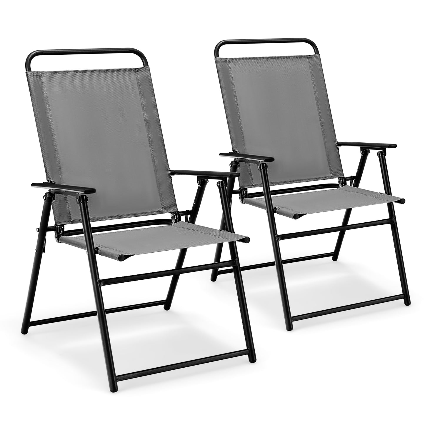 Folding Sling Patio Chairs Set of 2 with Armrests