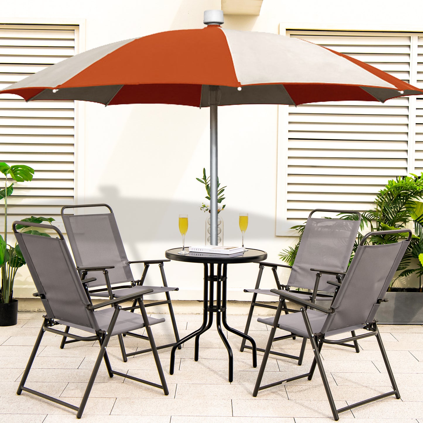 Folding Sling Patio Chairs Set of 2 with Armrests