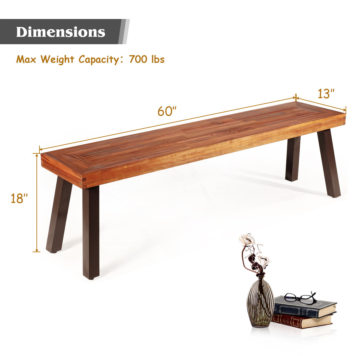Acacia Wood Dining Benches Set of 2 for Patio