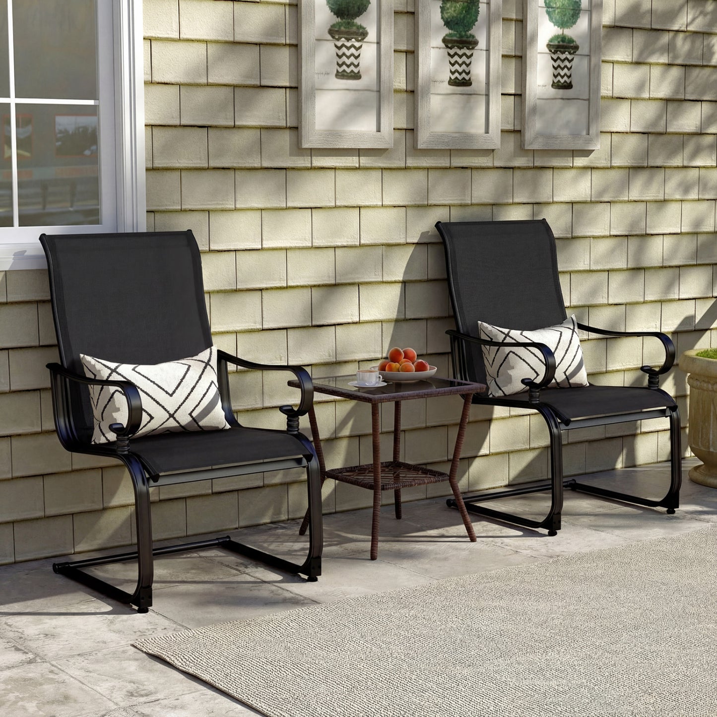Rocking Patio Dining Chairs Set of 2 with Breathable Fabric
